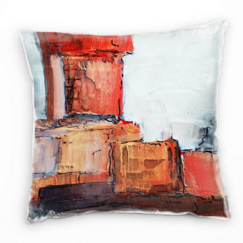 Abstrakt, rot, orange, blau, gelb Deko Kissen 40x40cm für Couch Sofa Lounge Zierkissen