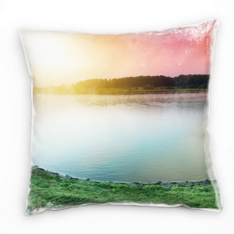 Landschaft, bunt, Sonnenuntergang am See Deko Kissen 40x40cm für Couch Sofa Lounge Zierkissen