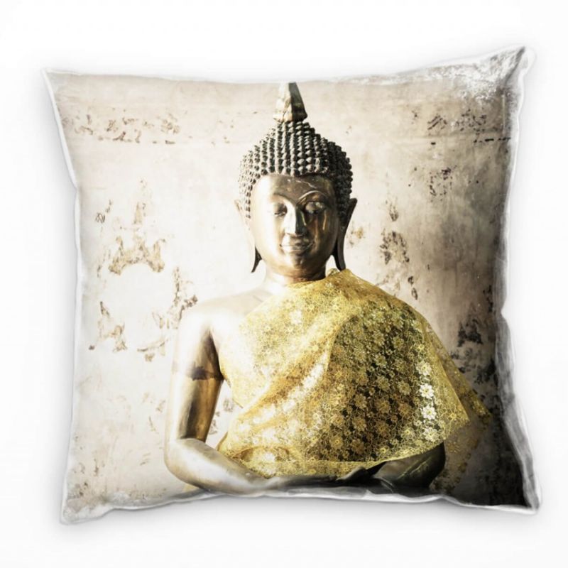 Urban, braun, gold, Buddha, Thailand Deko Kissen 40x40cm für Couch Sofa Lounge Zierkissen