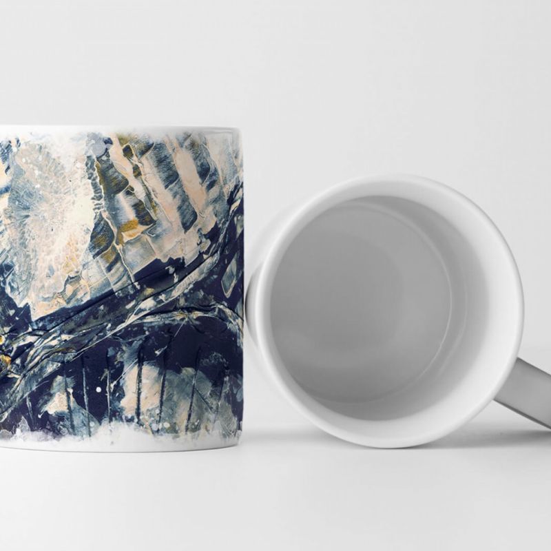 Tasse Geschenk dunkelblau, antik-weiße Abstraktion