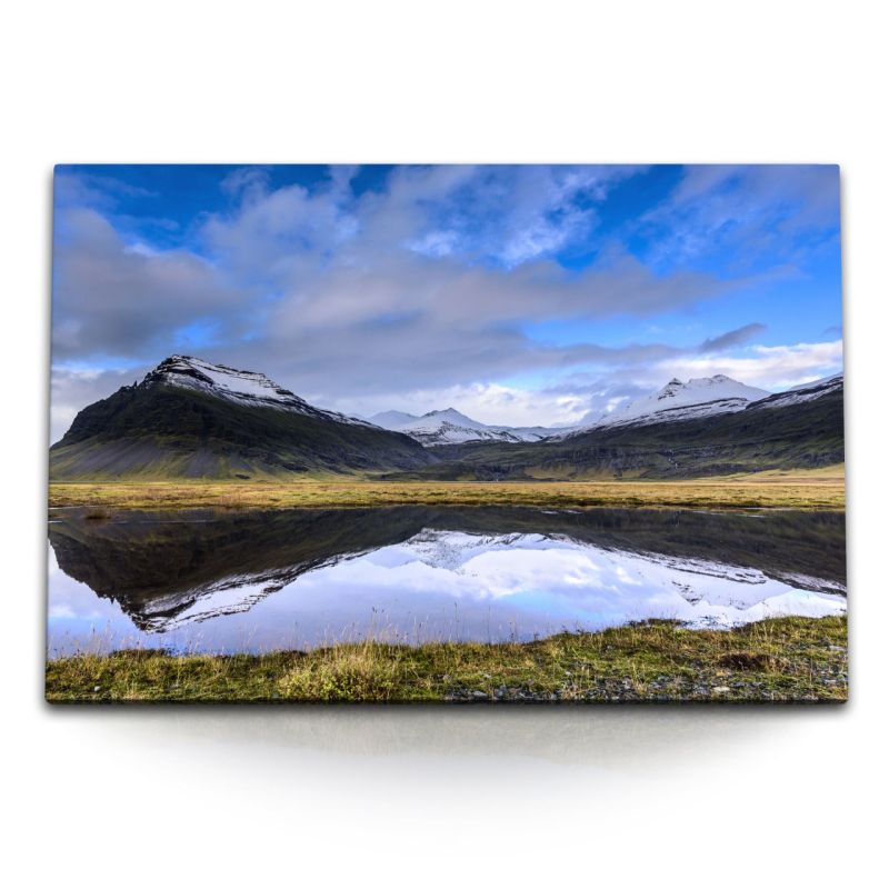 120x80cm Wandbild auf Leinwand Natur Berge See Island Schneegipfel