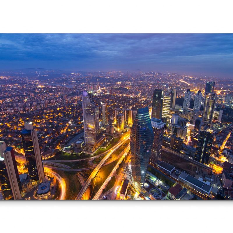 120x80cm Wandbild Istanbul Wolkenkratzer Straßen Verkehr Nacht Lichter