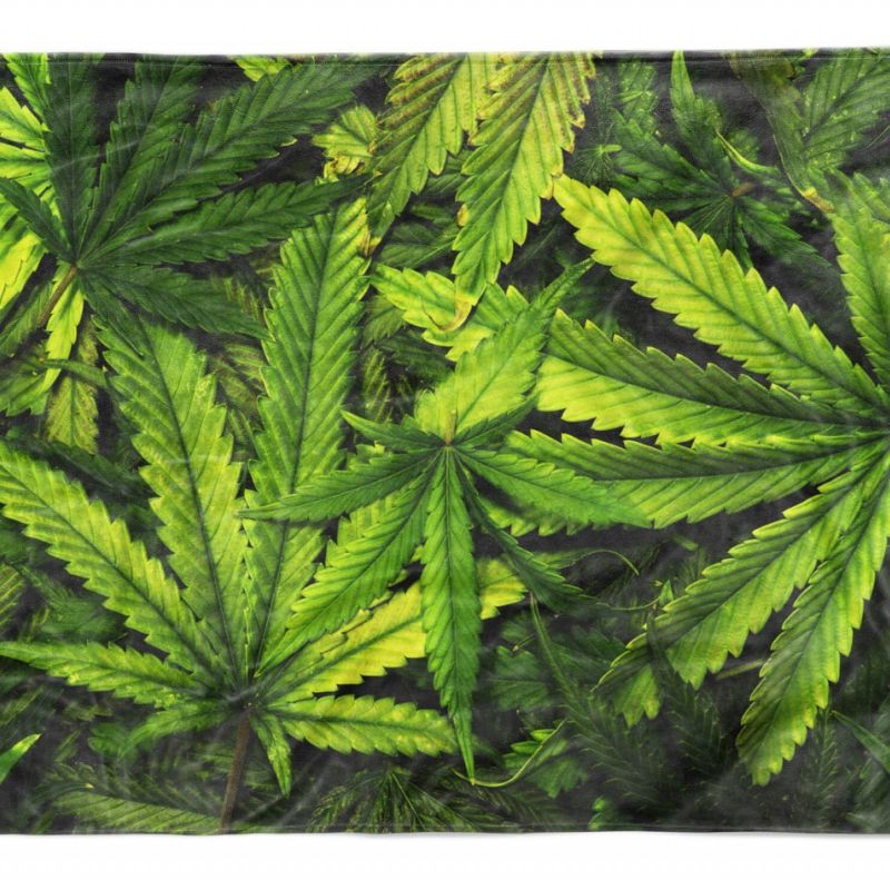 Handtuch Strandhandtuch Saunatuch Kuscheldecke  mit Fotomotiv Cannabis Hanf Blät