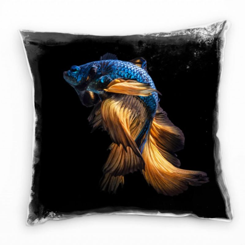 Tiere, Fisch, blau, orange, schwarz Deko Kissen 40x40cm für Couch Sofa Lounge Zierkissen