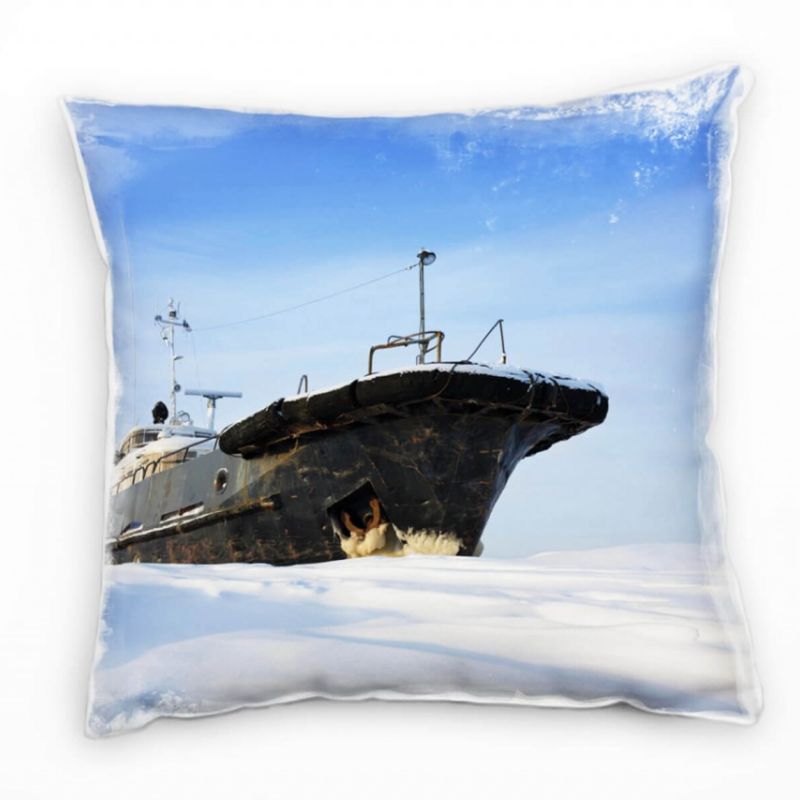 Winter, weiß, blau, Schiff im Eis Deko Kissen 40x40cm für Couch Sofa Lounge Zierkissen