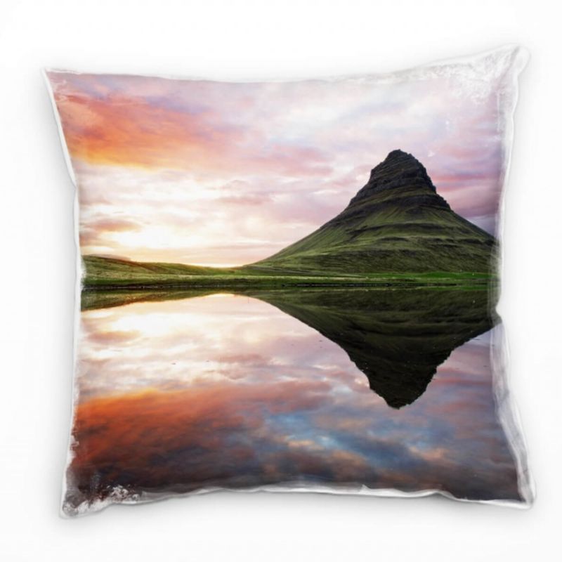 Landschaft, Berg, grün, bunt, Spiegelung Deko Kissen 40x40cm für Couch Sofa Lounge Zierkissen