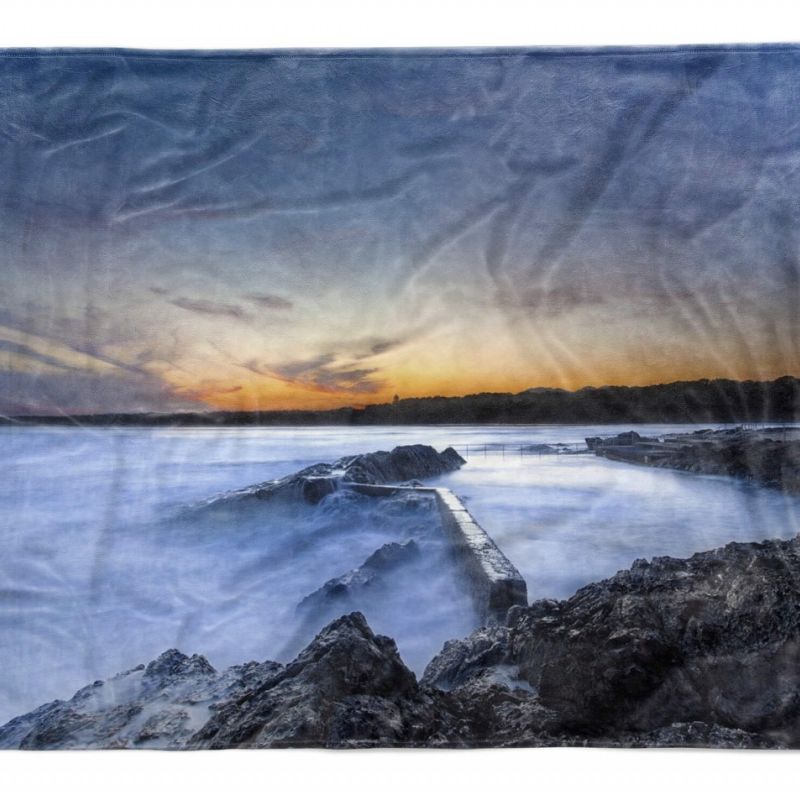 Handtuch Strandhandtuch Saunatuch Kuscheldecke  mit Fotomotiv Küste Meer Abenddä