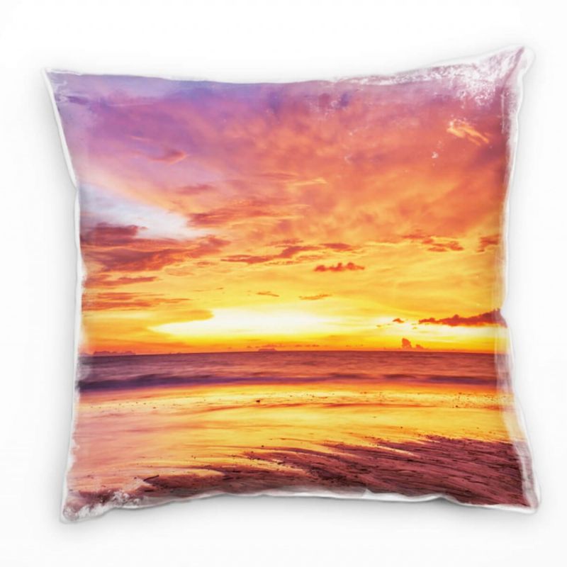 Strand und Meer, orange, Sonnenuntergang Deko Kissen 40x40cm für Couch Sofa Lounge Zierkissen