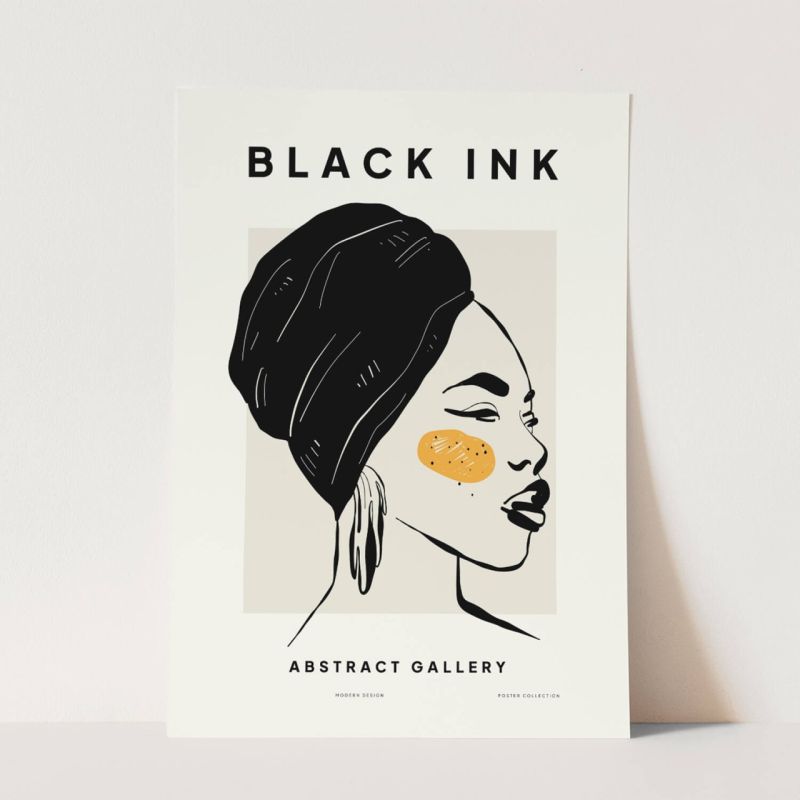 Black Ink dekorative Illustration Modern  afrikanische Frau Feminin