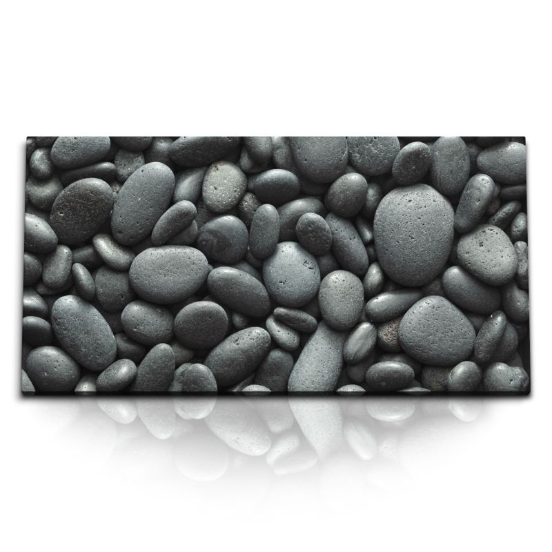 Kunstdruck Bilder 120x60cm Schwarze runde Steine Schwarz Weiß Fotografie