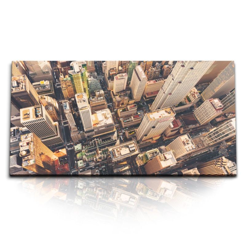 Kunstdruck Bilder 120x60cm New York Manhattan aus der Luft Hochhäuser Wolkenkratzer