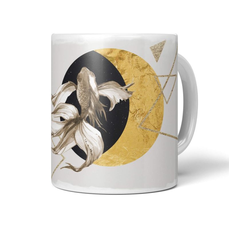 Dekorative Tasse mit schönem Motiv Fisch Kampffisch schönem Design goldenen Elemente Halbmond