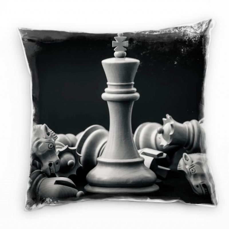 Macro, Schachfiguren, weiße König, grau Deko Kissen 40x40cm für Couch Sofa Lounge Zierkissen