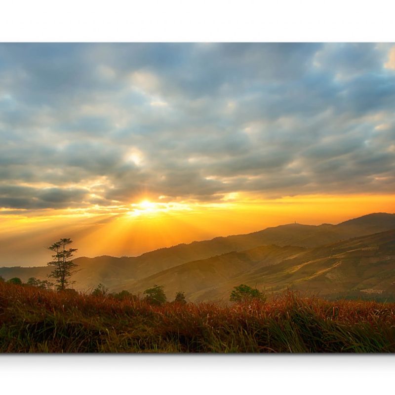 Bwölkter Sonnenuntergang  Berglandschaft – Leinwandbild