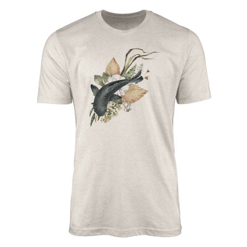 Herren Shirt 100% gekämmte Bio-Baumwolle T-Shirt  Blumen Koi Wasserfarben Motiv Nachhaltig Ökomode a