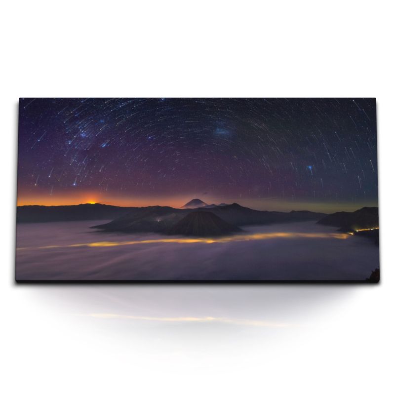 Kunstdruck Bilder 120x60cm Sternenhimmel Nachthimmel Berge Astrofotografie