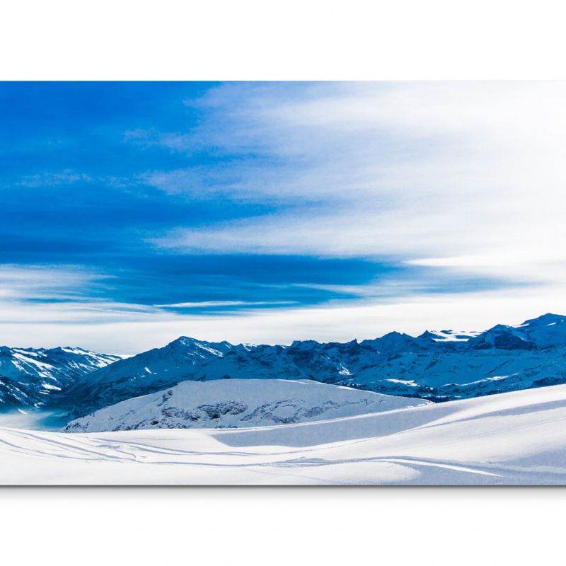 120x80cm Wandbild Berge Berggipfel Schnee Wolkenschleier