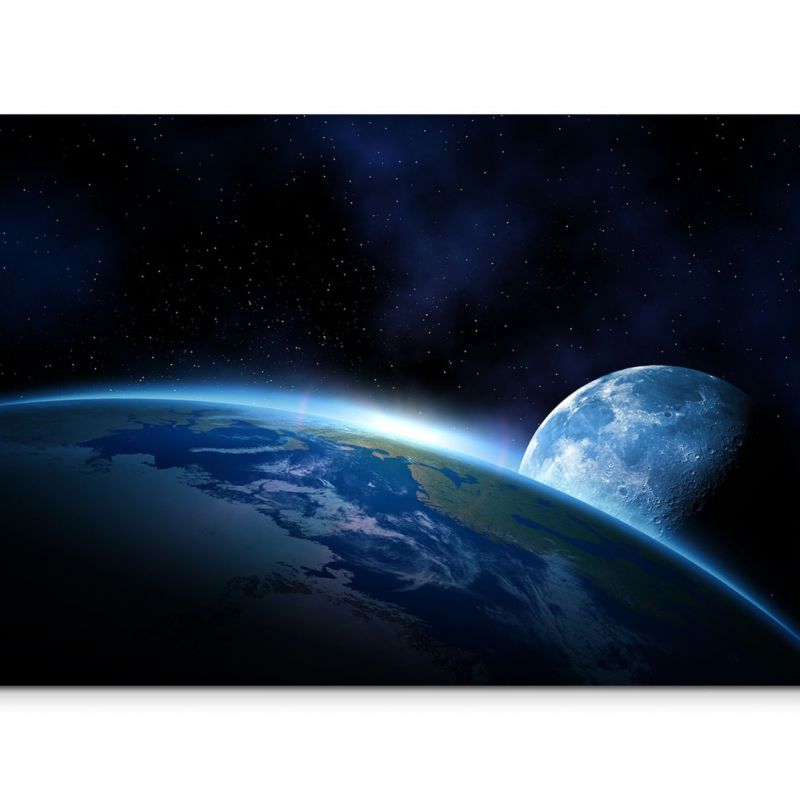 120x80cm Wandbild Planeten Erde Sonne Mond Weltraum