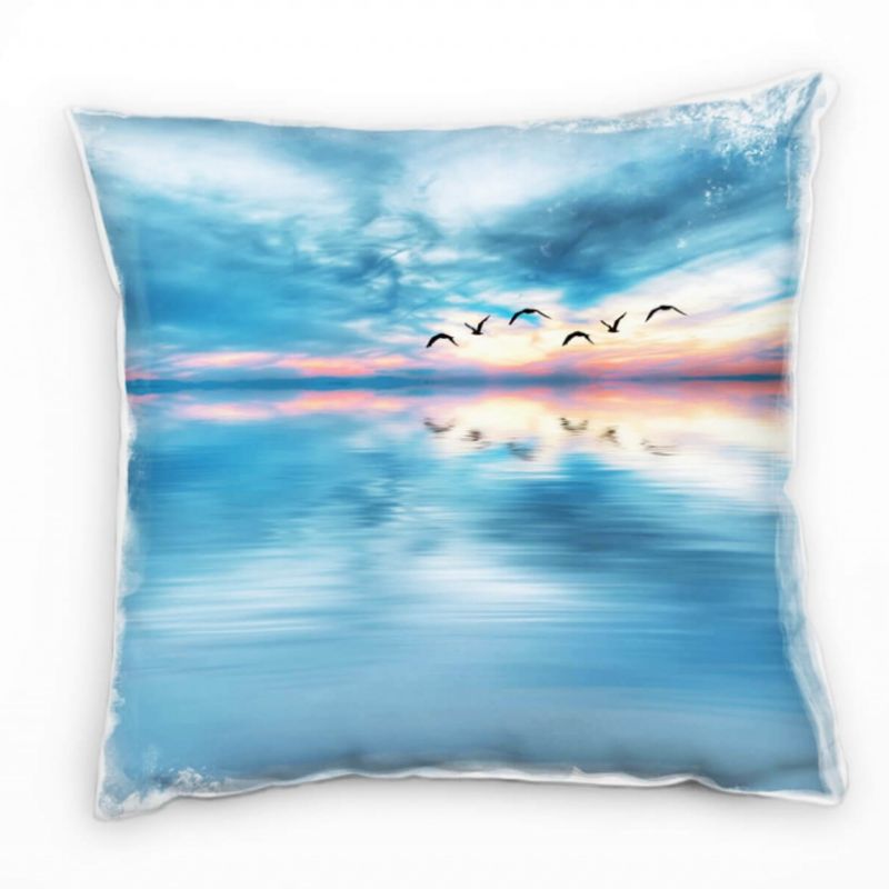 Meer, blau, grau, Vögel, glatte Wasseroberfläche Deko Kissen 40x40cm für Couch Sofa Lounge Zierkisse