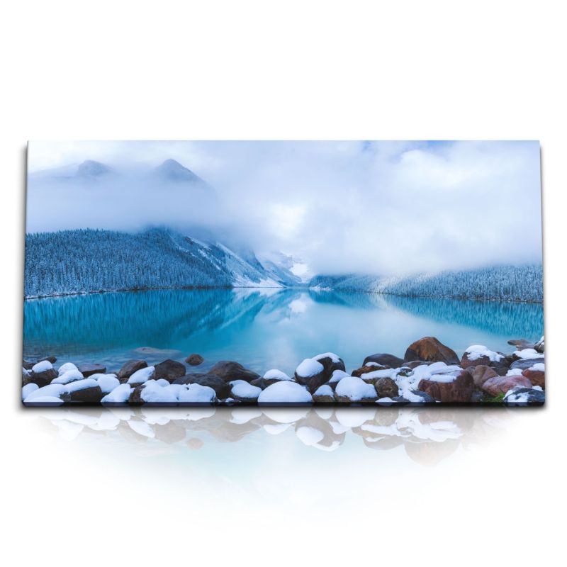 Kunstdruck Bilder 120x60cm Winterlandschaft See Berge Schnee Hellblau Natur