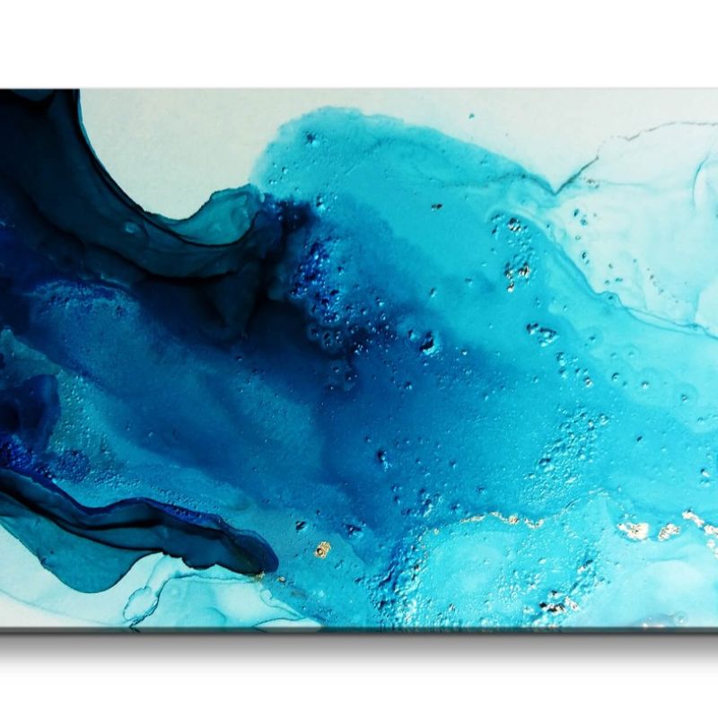 Leinwandbild 120x60cm Fließende blaue Farbe Wasserfarben Kunstvoll Dekorativ