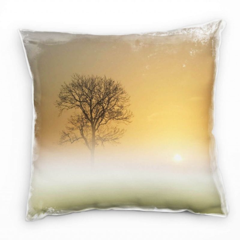 Landschaft, orange, Nebel, Silhouette, Sonnenuntergang Deko Kissen 40x40cm für Couch Sofa Lounge Zie