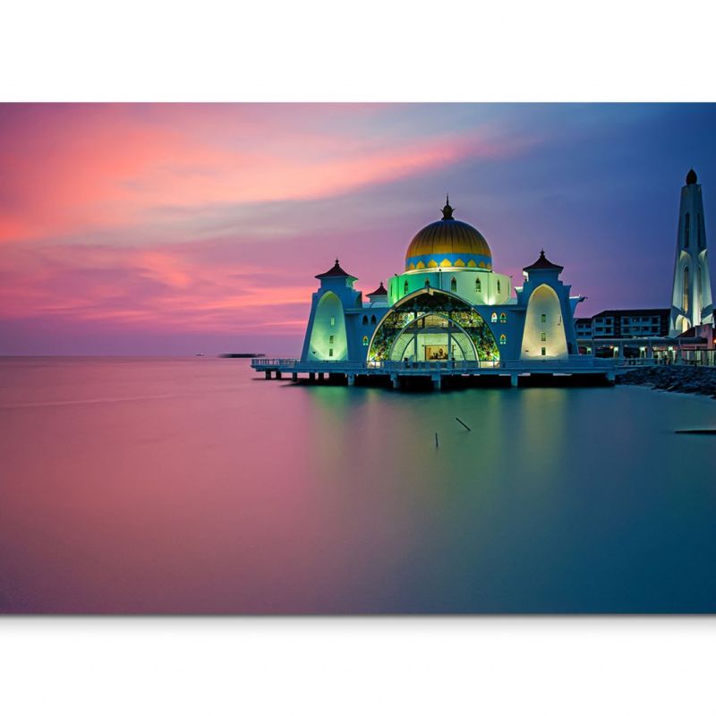 120x80cm Wandbild Moschee Meer Sonnenuntergang Lichter