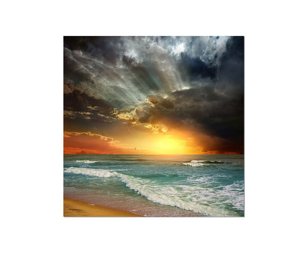 80x80cm Strand Meer Wellen Sonnenuntergang Wolken