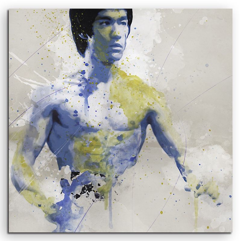 Bruce Lee Splash 60x60cm Kunstbild als Aquarell auf Leinwand