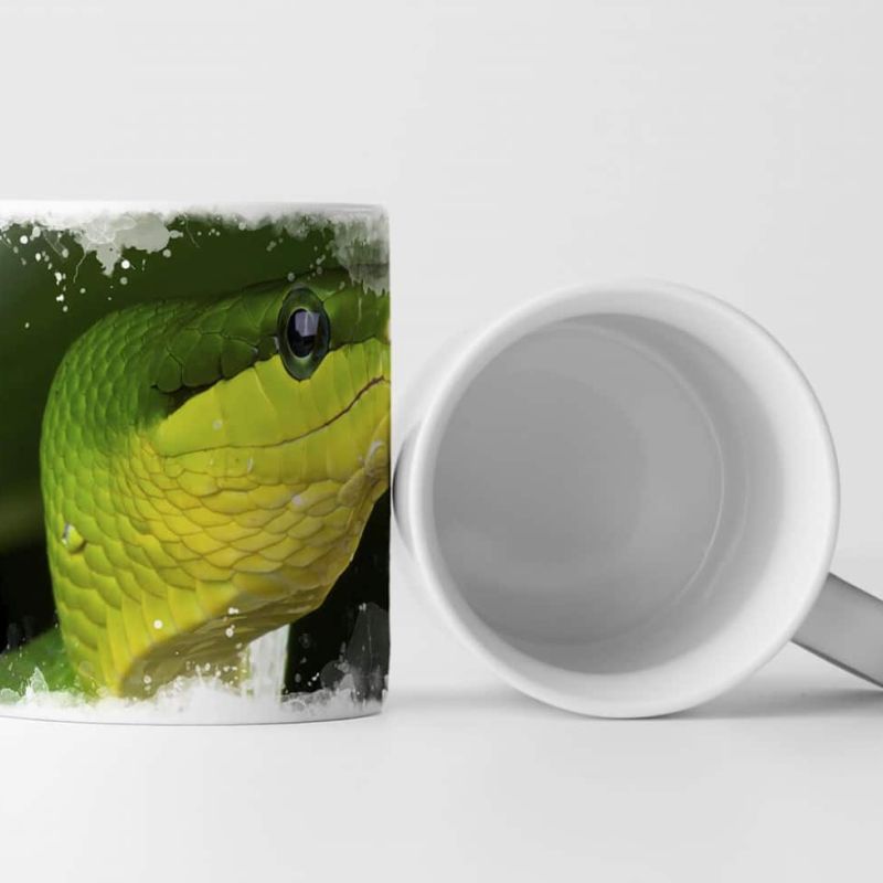 Tasse Geschenk Tierfotografie – Grüne Spitzkopfnatter