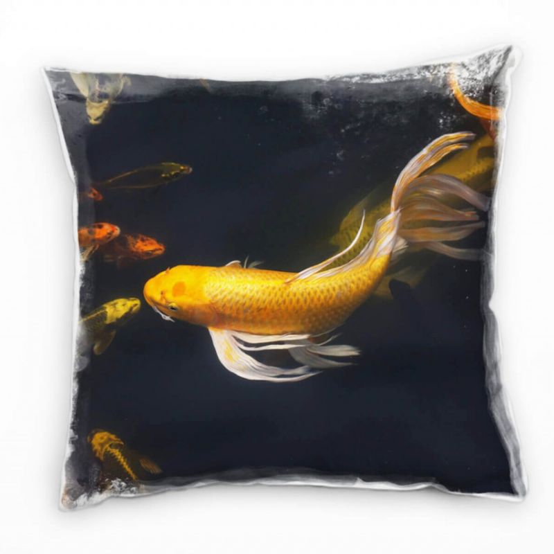 Tiere, Karpfen, Wasser, gelb, blau, orange Deko Kissen 40x40cm für Couch Sofa Lounge Zierkissen