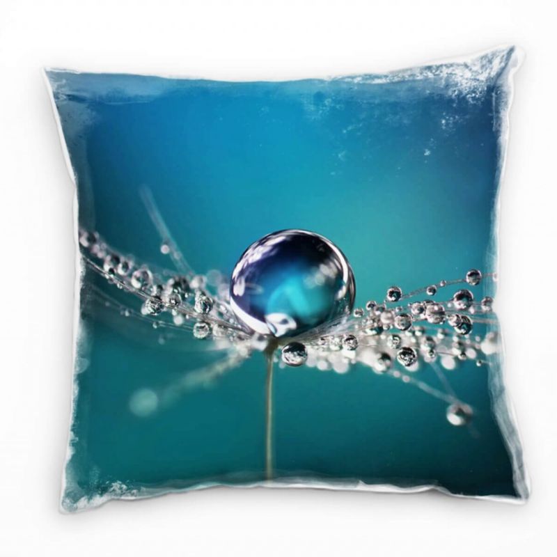 Macro, Wassertropfen, Blume, blau, weiß Deko Kissen 40x40cm für Couch Sofa Lounge Zierkissen