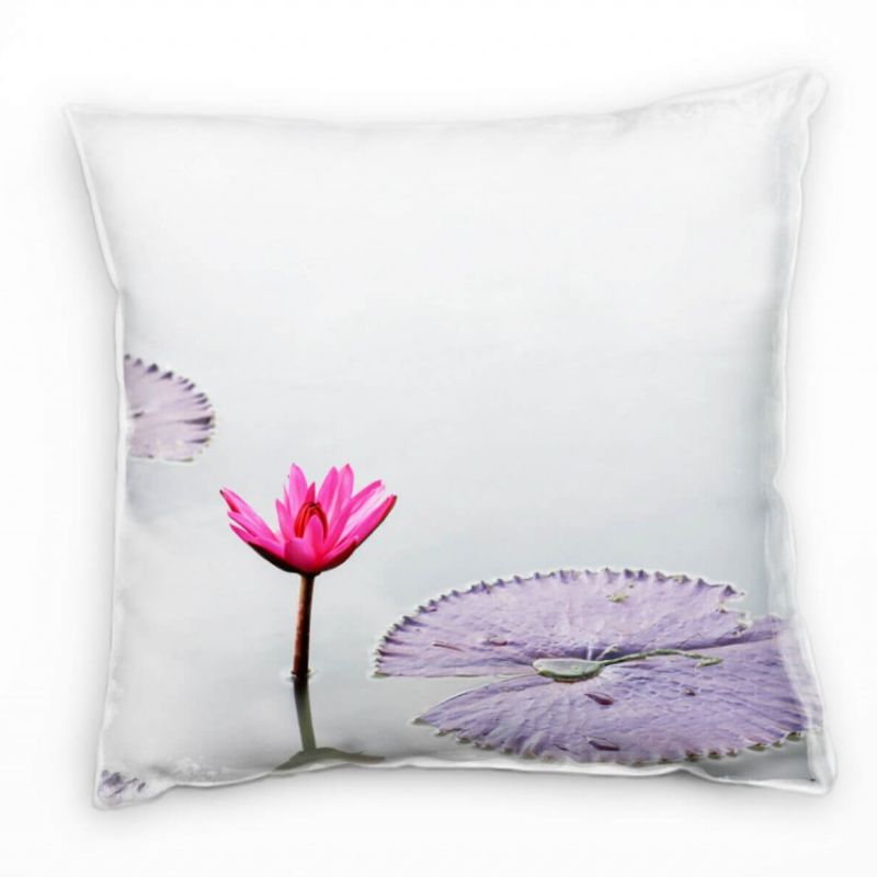 Blumen, Seerose, pink, grau Deko Kissen 40x40cm für Couch Sofa Lounge Zierkissen