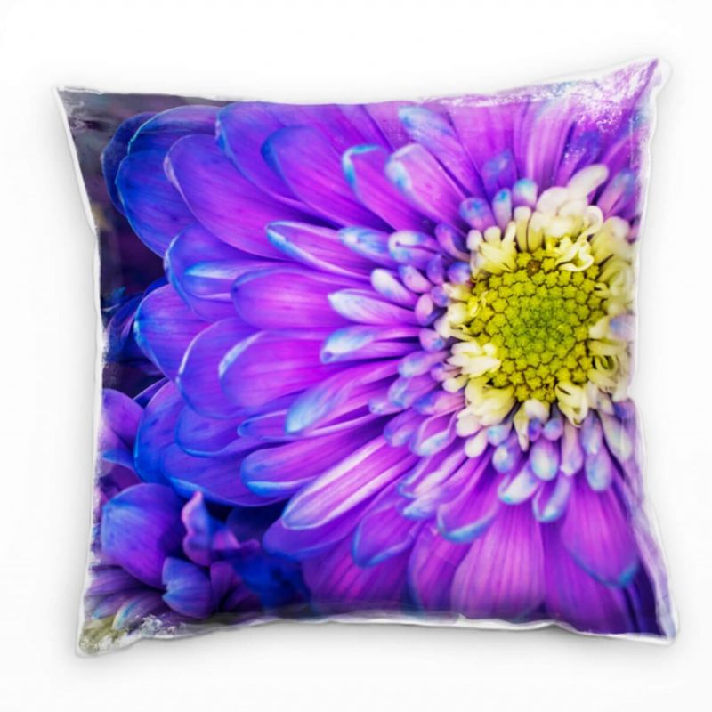 Macro, Blumen, Blüte, lila, blau, gelb Deko Kissen 40x40cm für Couch Sofa Lounge Zierkissen