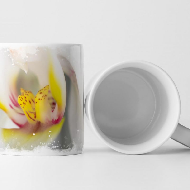 Tasse Geschenk weiße Orchidee mit gelb