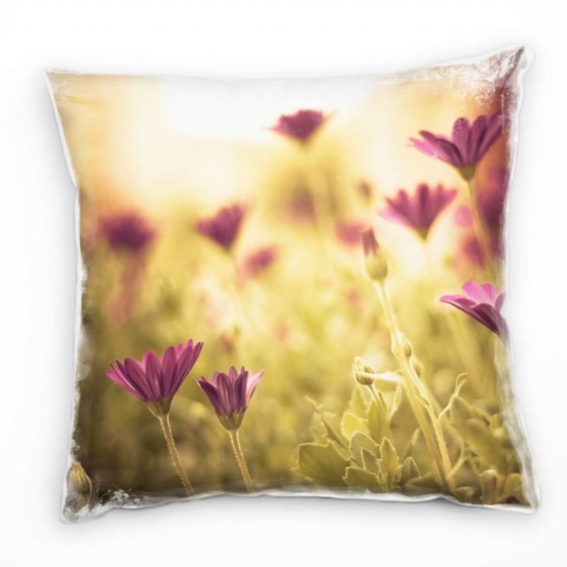 Blumen, grün, rosa, Sommerblumen Deko Kissen 40x40cm für Couch Sofa Lounge Zierkissen