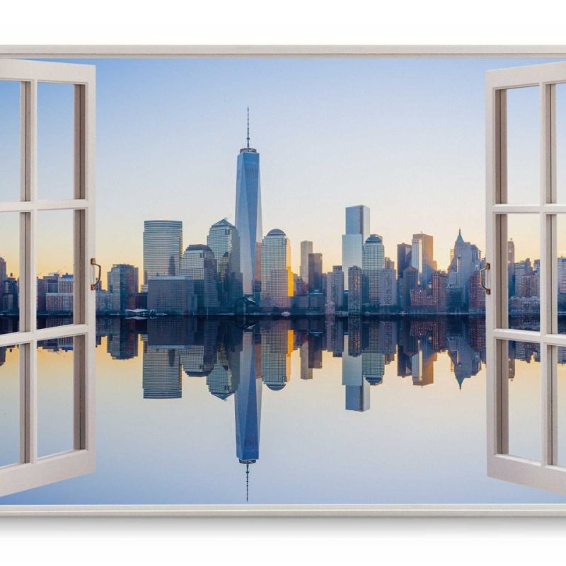 Wandbild 120x80cm Fensterbild Manhattan New York Skyline Hochhäuser Megacity