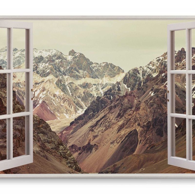 Wandbild 120x80cm Fensterbild Gebirge Berge Berglandschaft Natur Schneegipfel