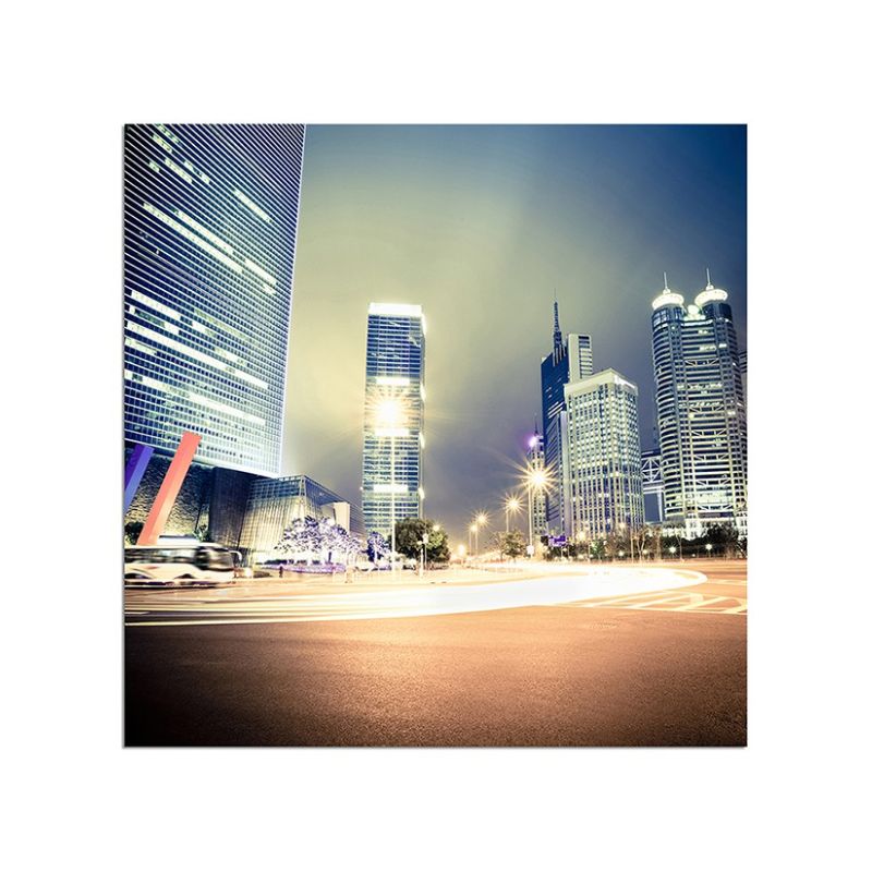 80x80cm Shanghai China Wolkenkratzer Licht Nacht