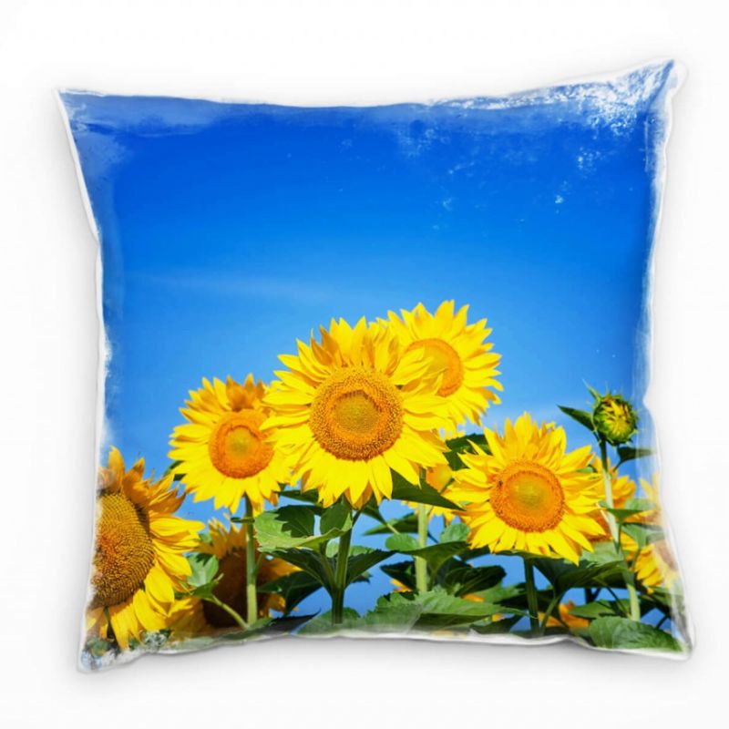 Macro, Sonnenblumen, gelb, blauer Himmel, Deko Kissen 40x40cm für Couch Sofa Lounge Zierkissen