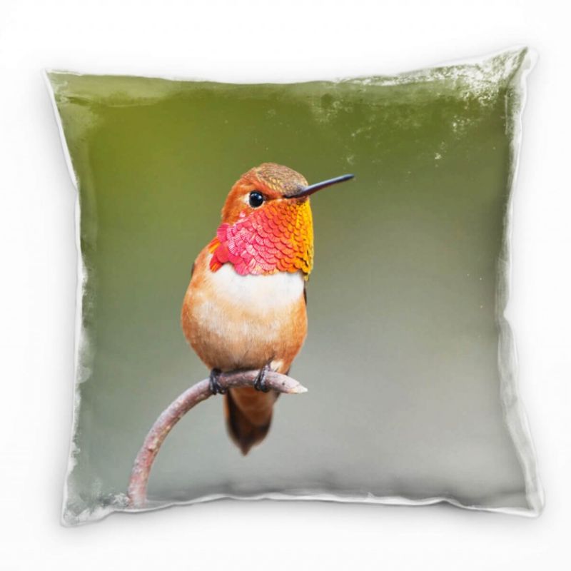 Tiere, Kolibri, grün, rot, orange Deko Kissen 40x40cm für Couch Sofa Lounge Zierkissen