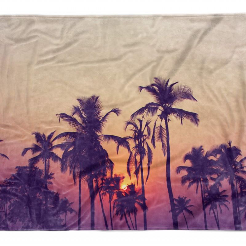 Handtuch Strandhandtuch Saunatuch Kuscheldecke  mit Fotomotiv Palmen Sonnenunter