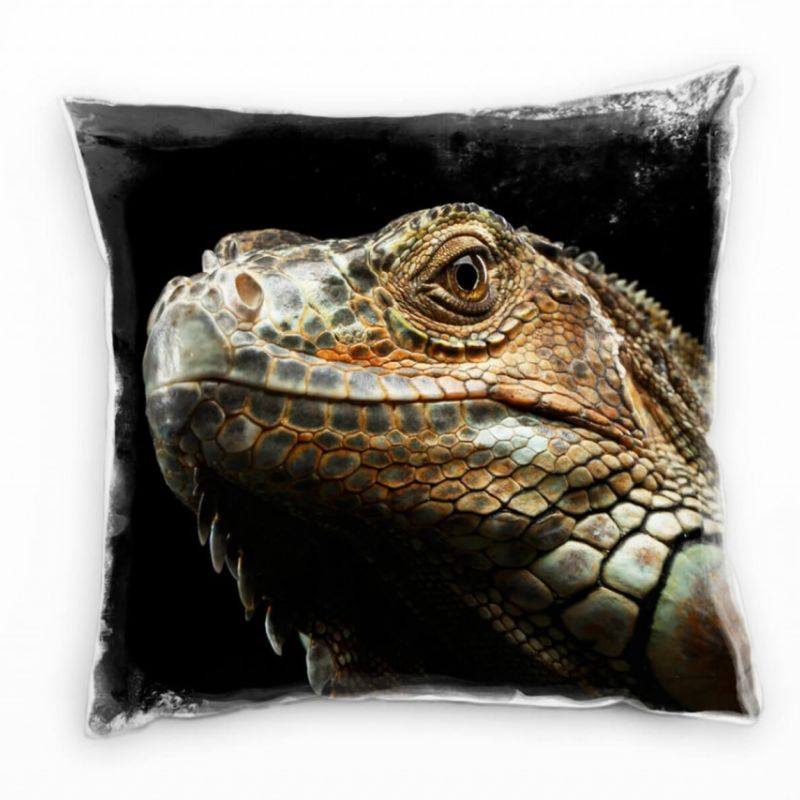 Tiere, Leguan, Portrait, braun, schwarz Deko Kissen 40x40cm für Couch Sofa Lounge Zierkissen