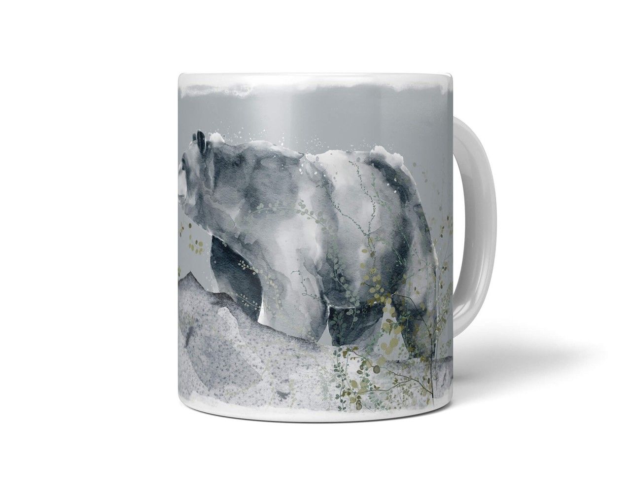 Tasse Porzellan Tier Motiv Bär Aquarell Wasserfarben Äste Gebüsch Natur