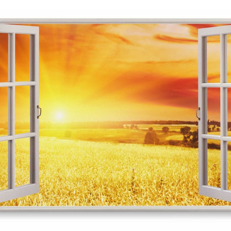 Wandbild 120x80cm Fensterbild Weizenfeld Sommer Sonne Feld Landschaft