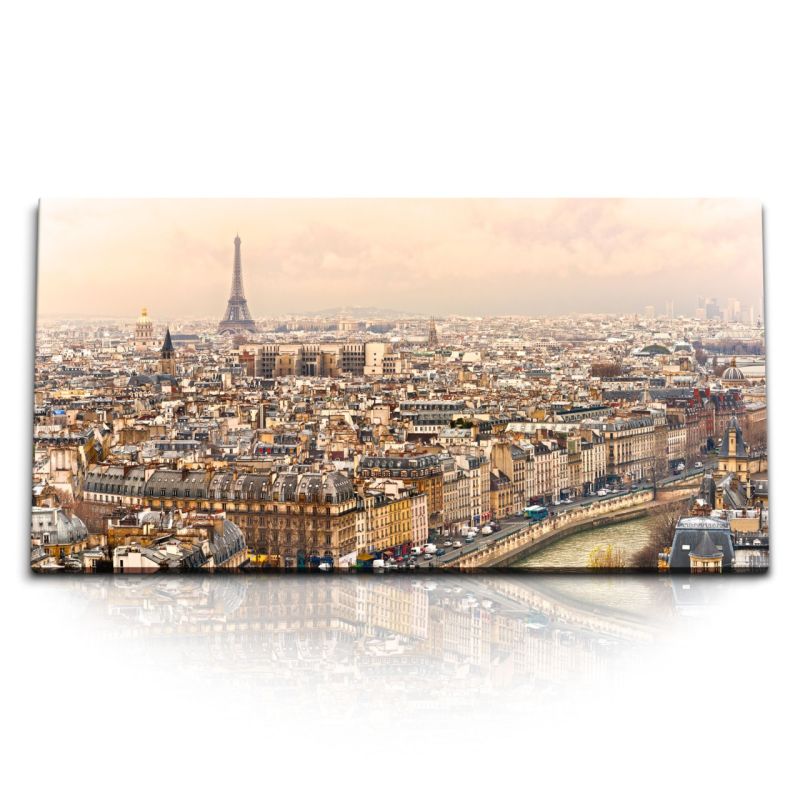 Kunstdruck Bilder 120x60cm Paris von Oben Eiffelturm Frankreich Fluss Altstadt