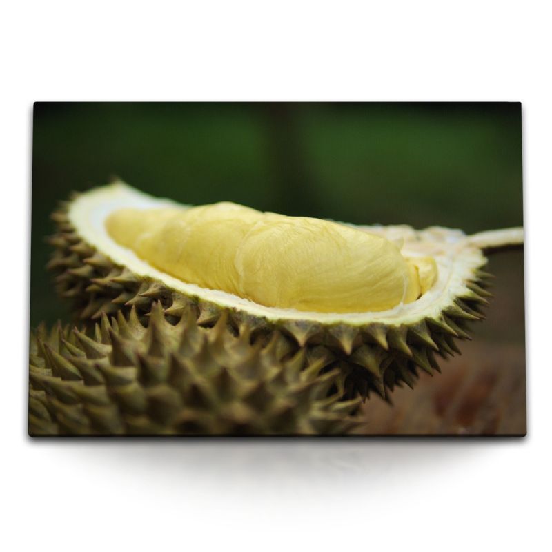 120x80cm Wandbild auf Leinwand Durian Frucht Exotisch Nahaufnahme Grün