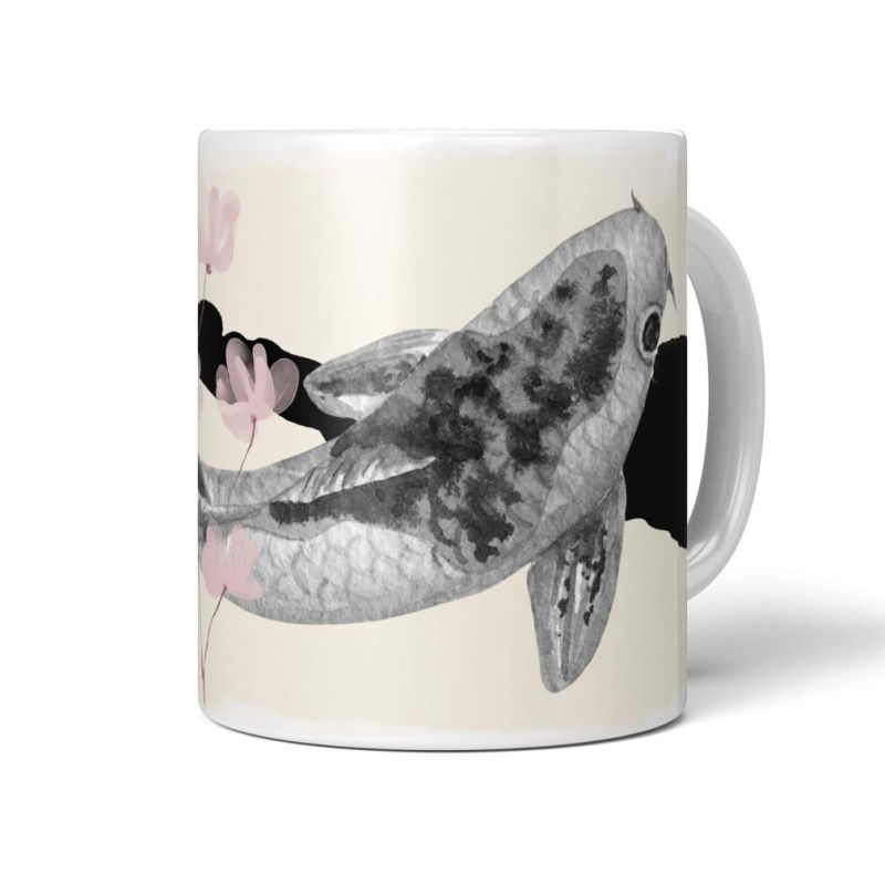 Dekorative Tasse mit schönem Motiv Zuchtkarpfen Koi Fisch Wasserfarben Aquarell Kunstvoll