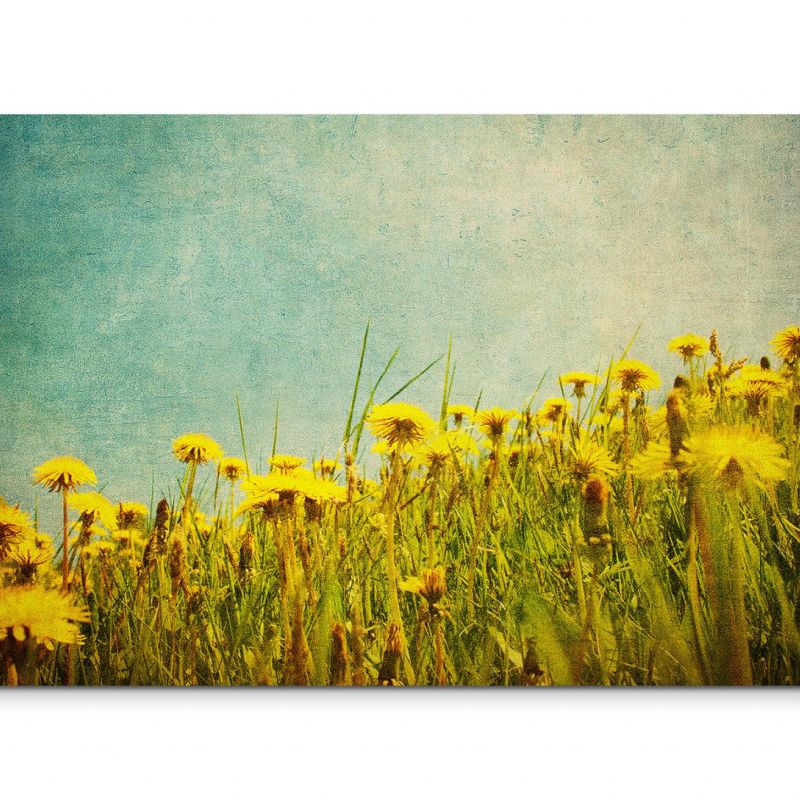 120x80cm Wandbild Löwenzahn Blumenwiese vintage