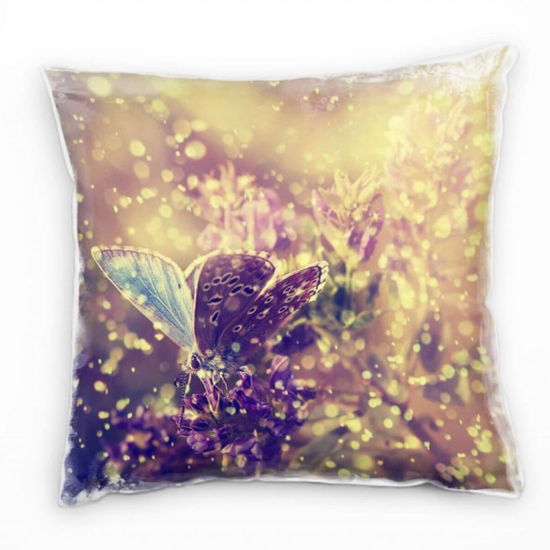 Tiere, Vintage, lila, sepia, Schmetterling, Blume, Nah Deko Kissen 40x40cm für Couch Sofa Lounge Zie